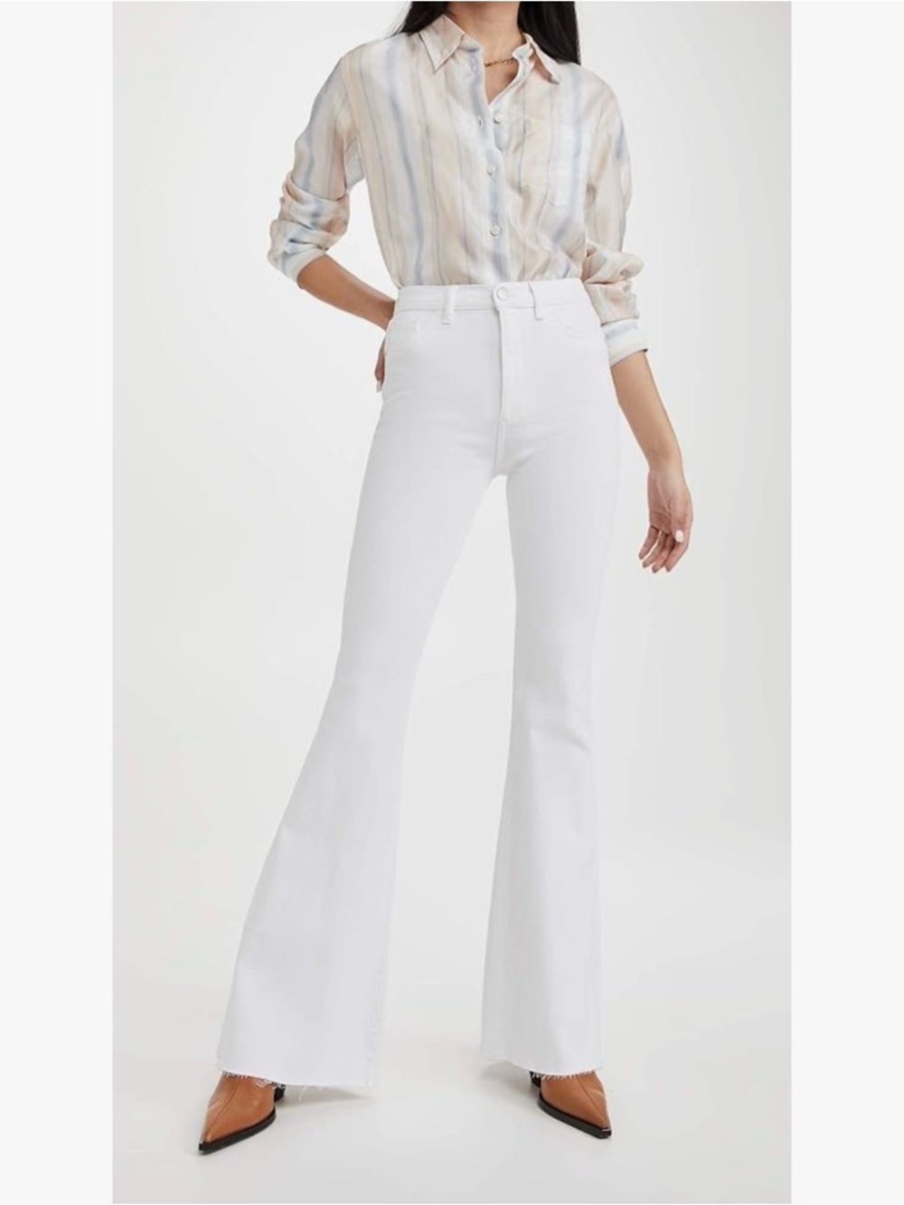 NWOT DL1961 White High-Rise Rachel Flare Jeans - Instasculpt 35” Inseam